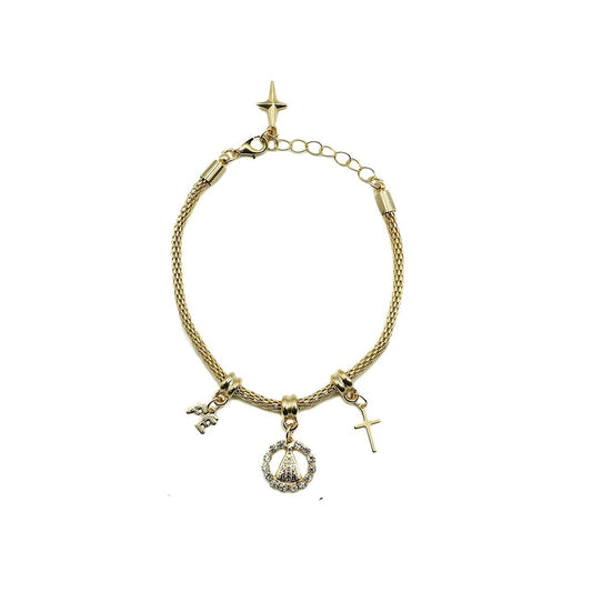Pulseira Folheada Pedrinha Strass Brancas - Nossa Senhora Aparecida