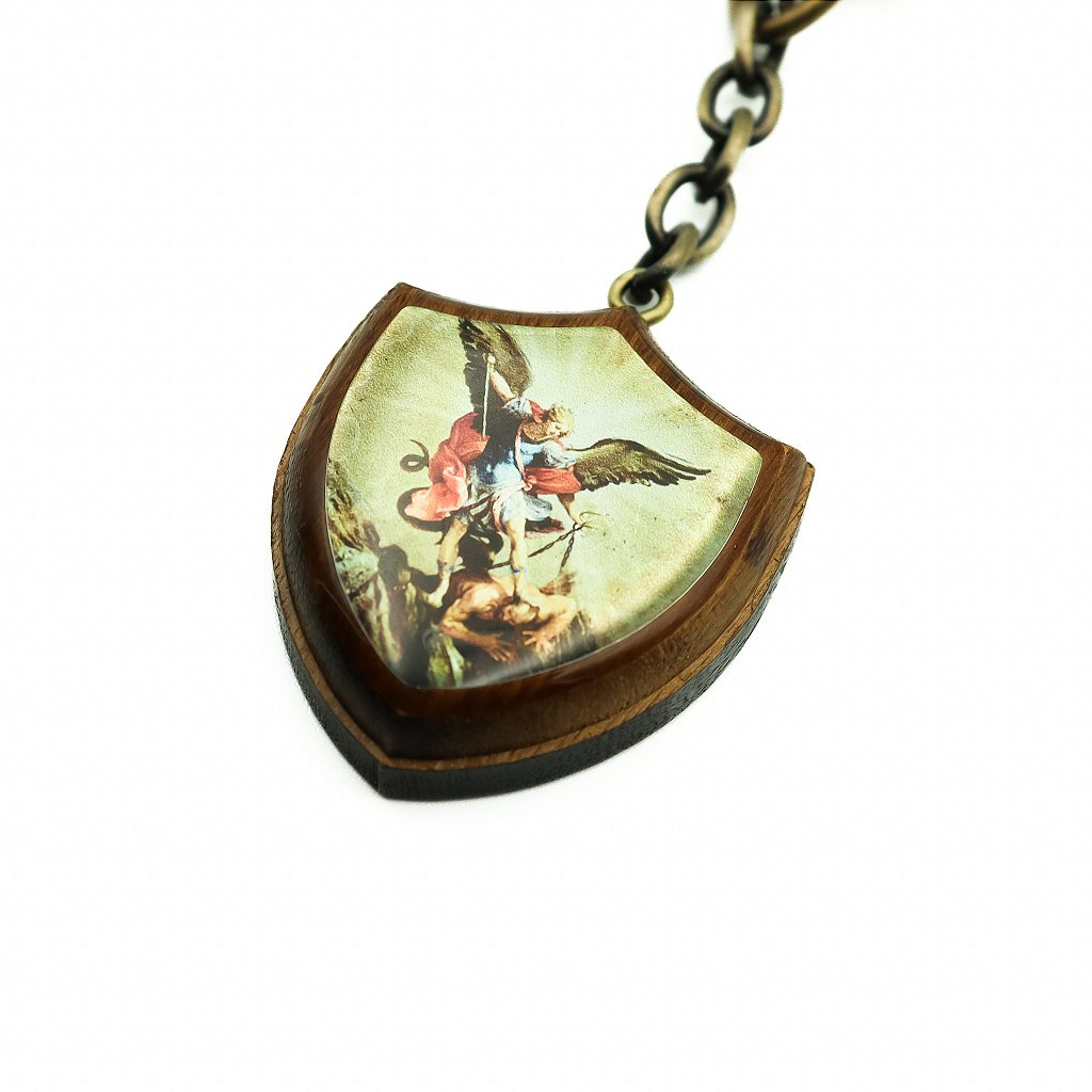 Chaveiro Madeira Escudo São Miguel Resinado