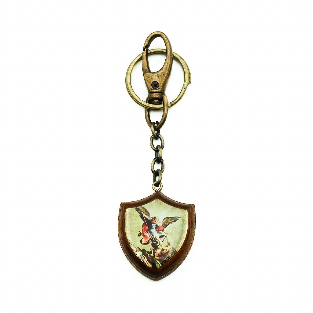 Chaveiro Madeira Escudo São Miguel Resinado