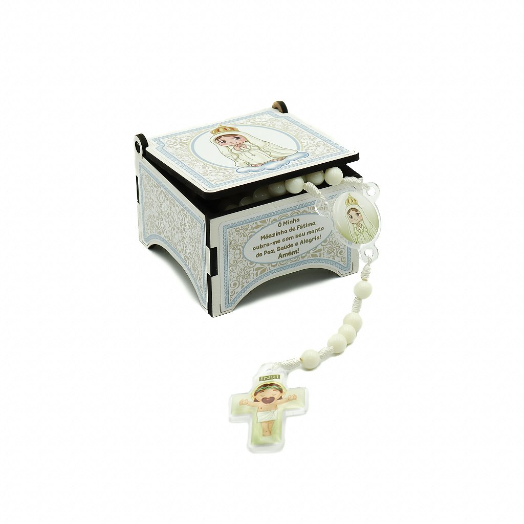 Terço Caixa Infantil com Triangulo e Cruz de Acrílico - Nossa Senhora de Fátima
