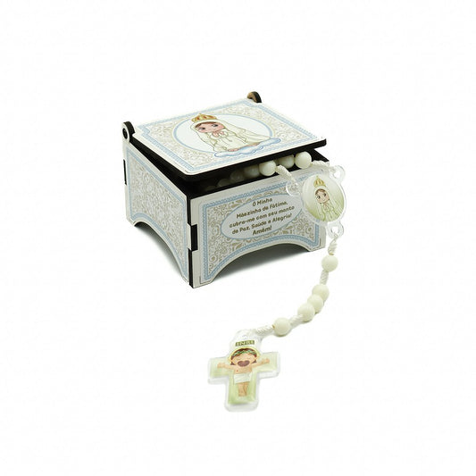 Terço Caixa Infantil com Triangulo e Cruz de Acrílico - Nossa Senhora de Fátima