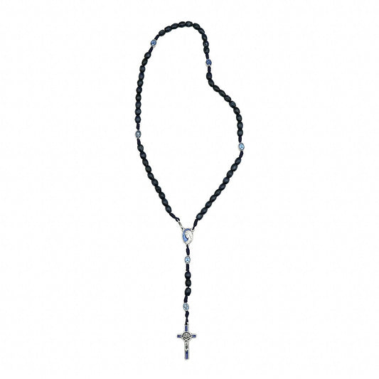 Terço madeira azul de pescoço Rainha da Paz / Igreja - Medjugorje